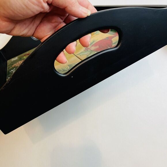 Christmas Cardinals Tiles Wood Serving Tray 12.5" Square Holiday Party Handled - Picture 6 of 7